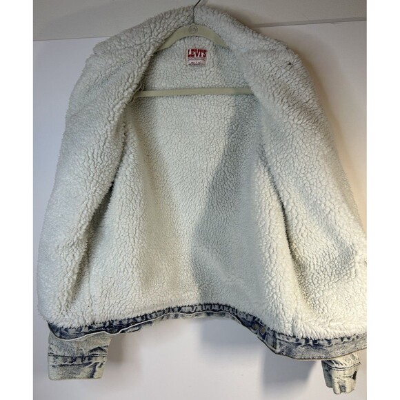 Vintage 80s Levi’s SHERPA Lined Acid Wash Denim Trucker Jacket Made In USA Large - Picture 7 of 12